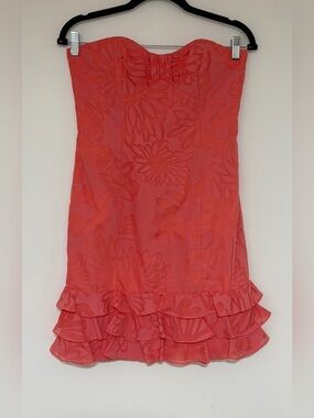 Lilly Pulitzer Women’s Floral Lu Strapless Coral Mini Dress Size 2